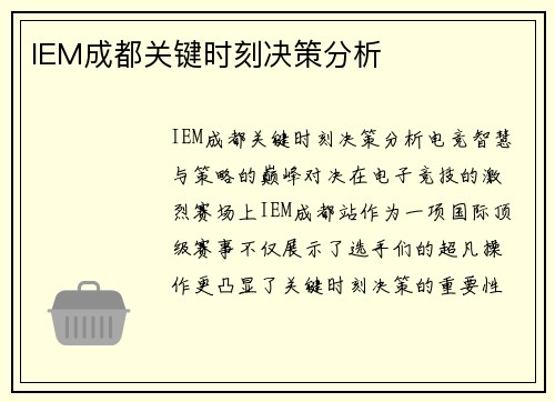 IEM成都关键时刻决策分析