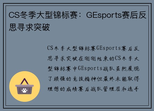 CS冬季大型锦标赛：GEsports赛后反思寻求突破