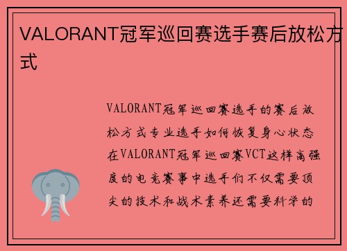 VALORANT冠军巡回赛选手赛后放松方式